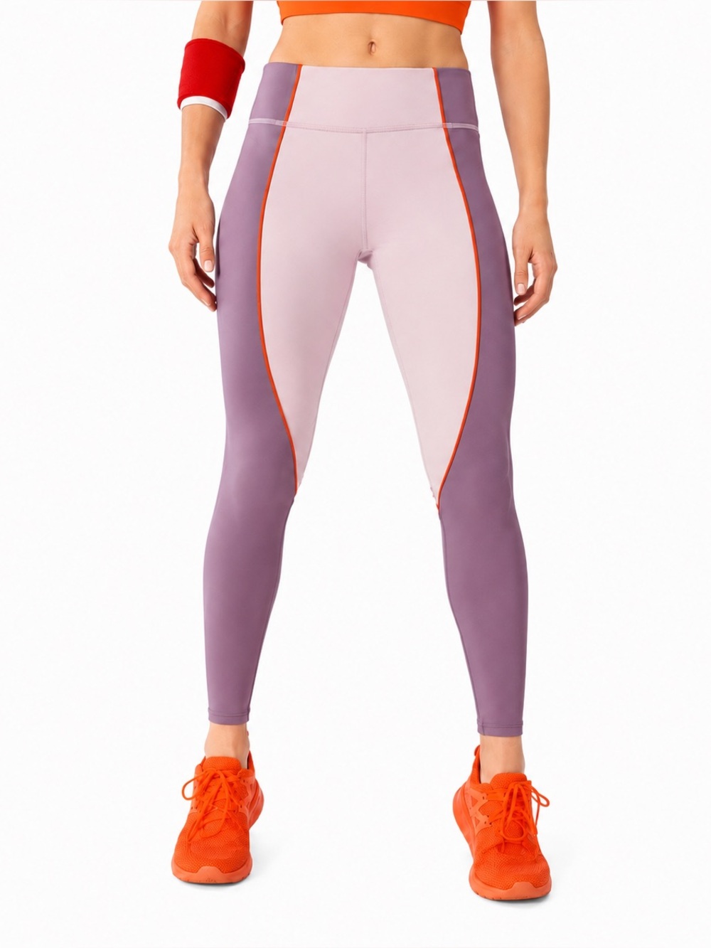 NWT Fabletics $80 Womens Medium Jessica UPF Colorblock Pink Orange Leggings